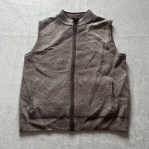 LL Bean Waterfowl Sweater Vest Brown Men Large Reg 100% Merino Lambs Wool Fleece